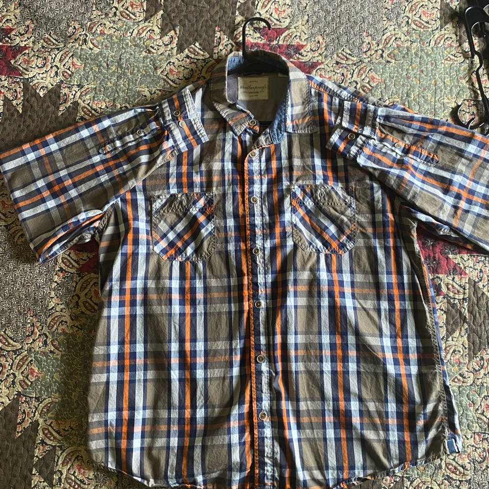 Weatherproof Casual Button Down Shirt Blue and Orange